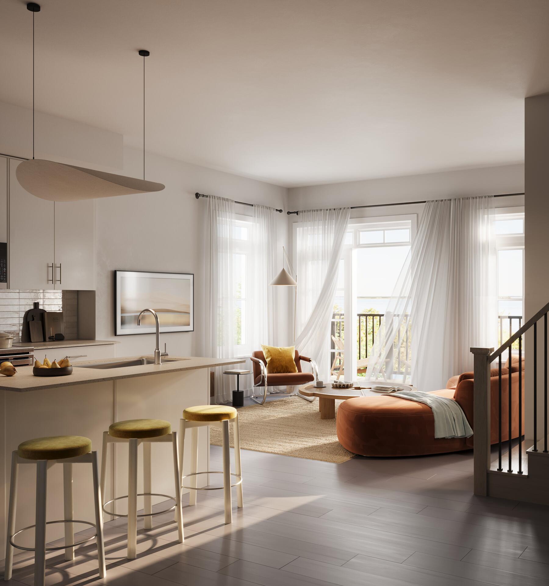 Open-concept living and kitchen