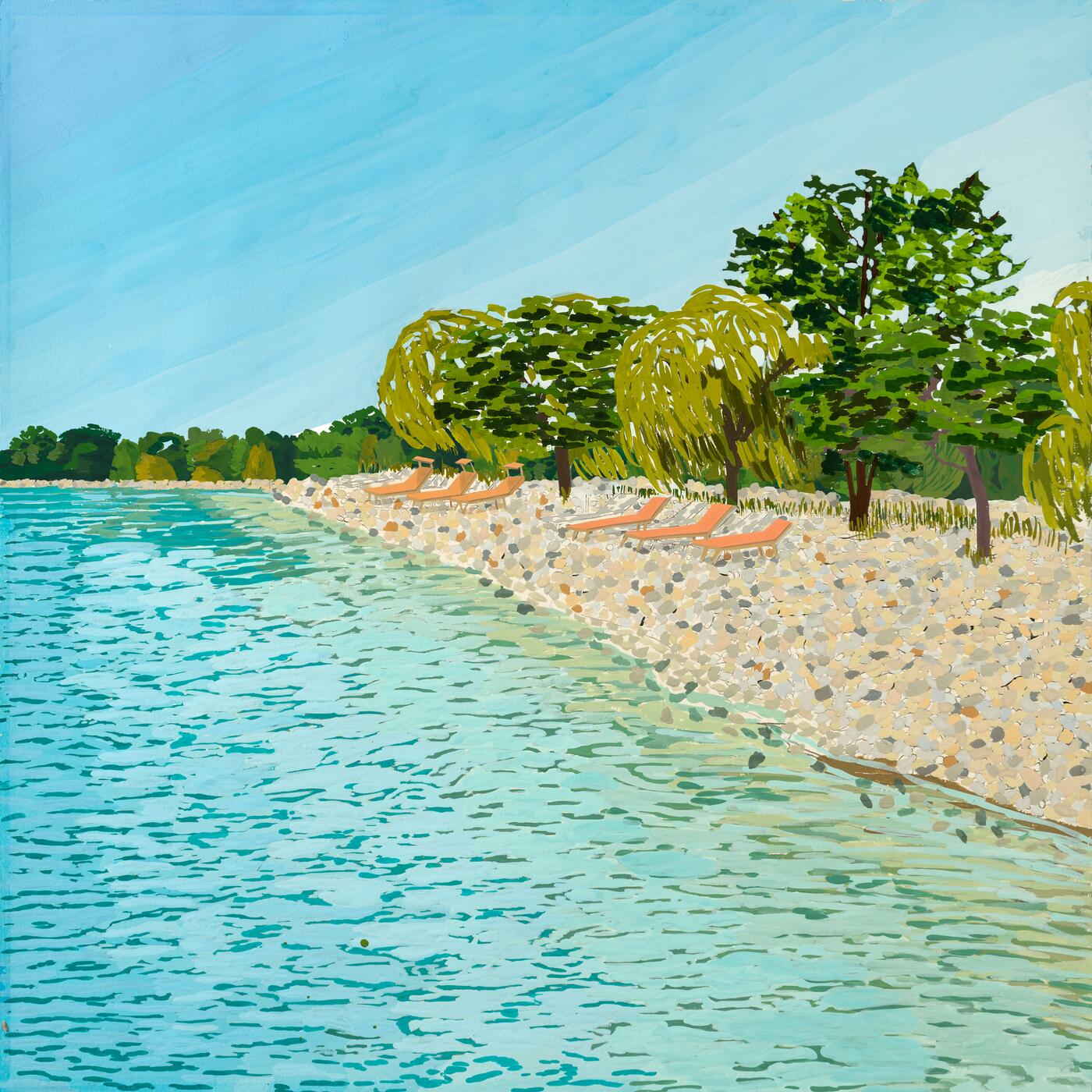 Illustration of the Lakeview Village shoreline by Clara Rubin